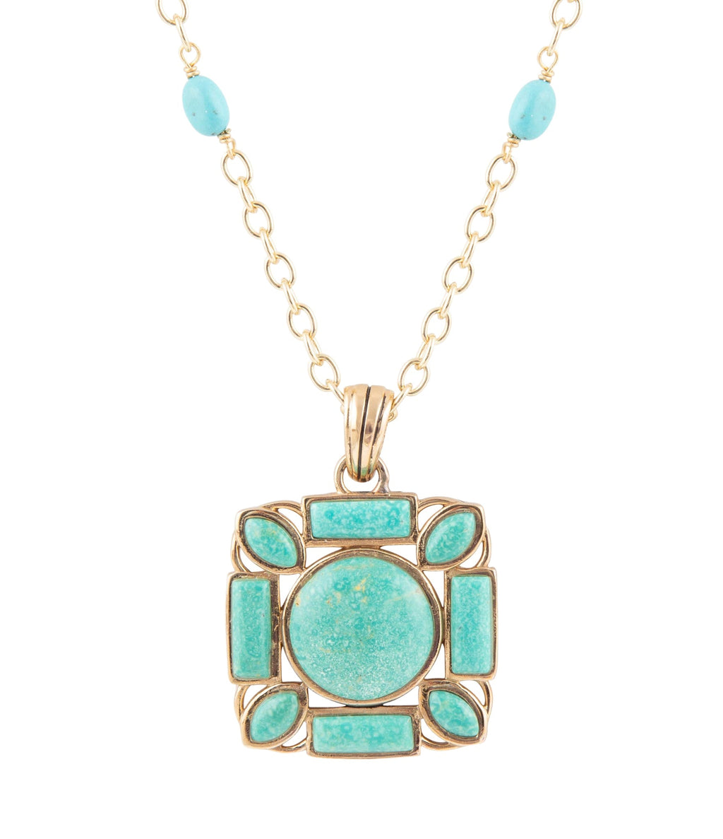 Squared Up Green Turquoise Pendant Necklace