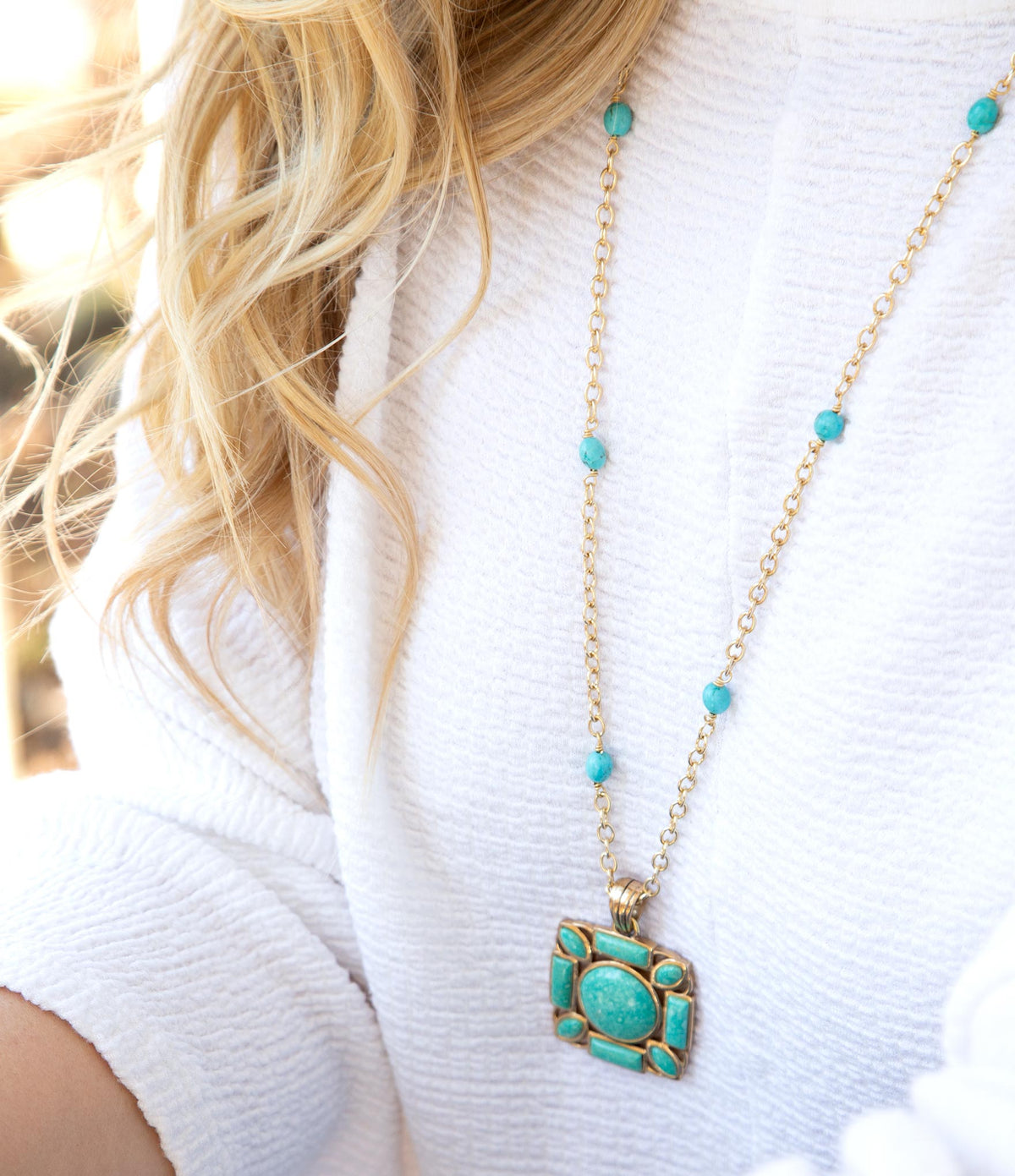 Squared Up Green Turquoise Pendant Necklace