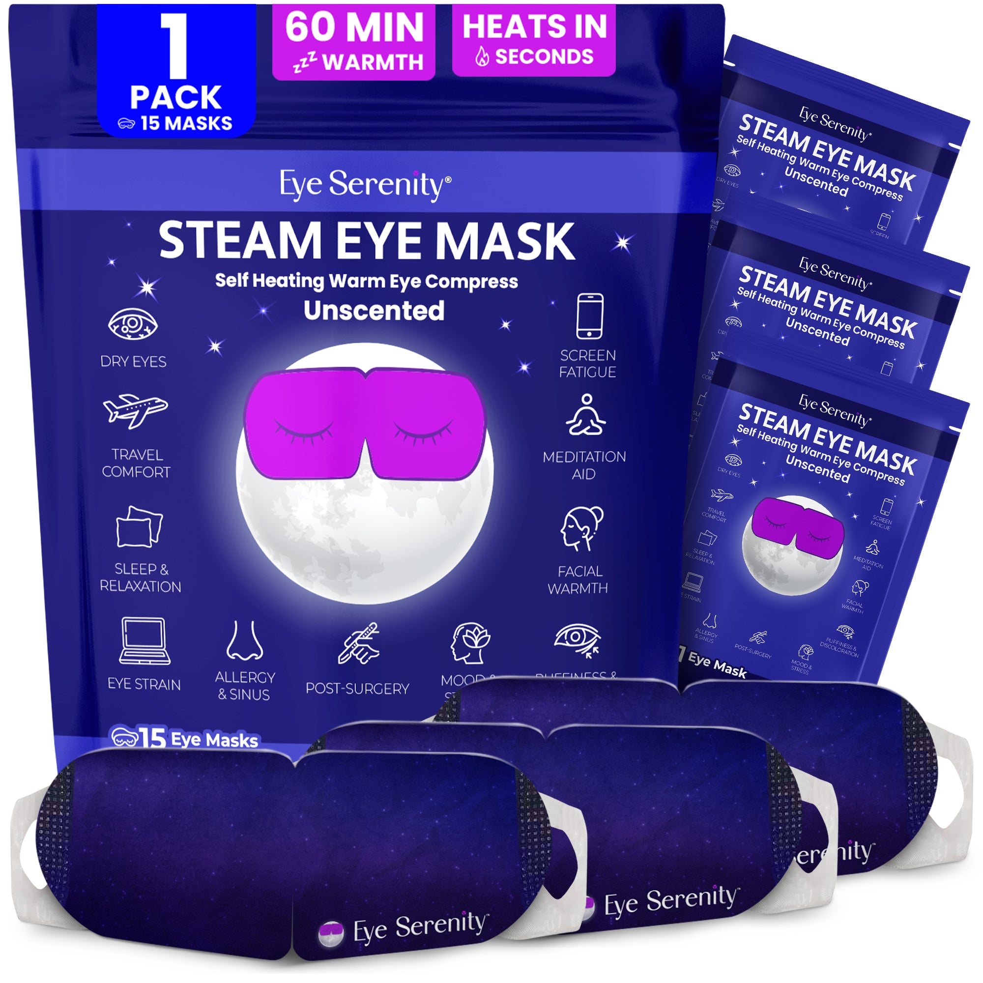 Eye Serenity Steam Eye Mask - Self-Heating Warm Eye Compress for Dry Eyes, Puffiness, Sleep & Travel