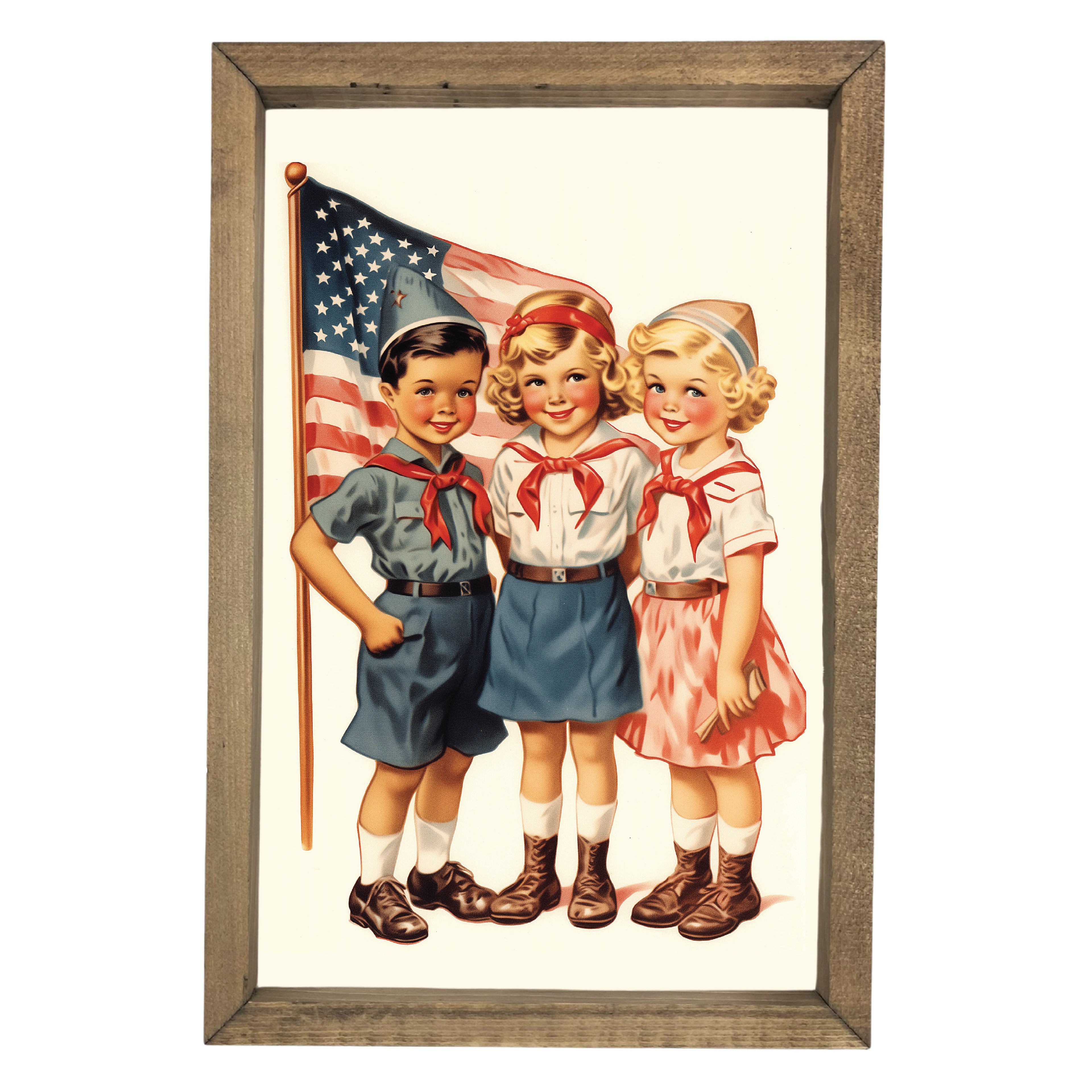 Vintage Kids with Flag Framed Art