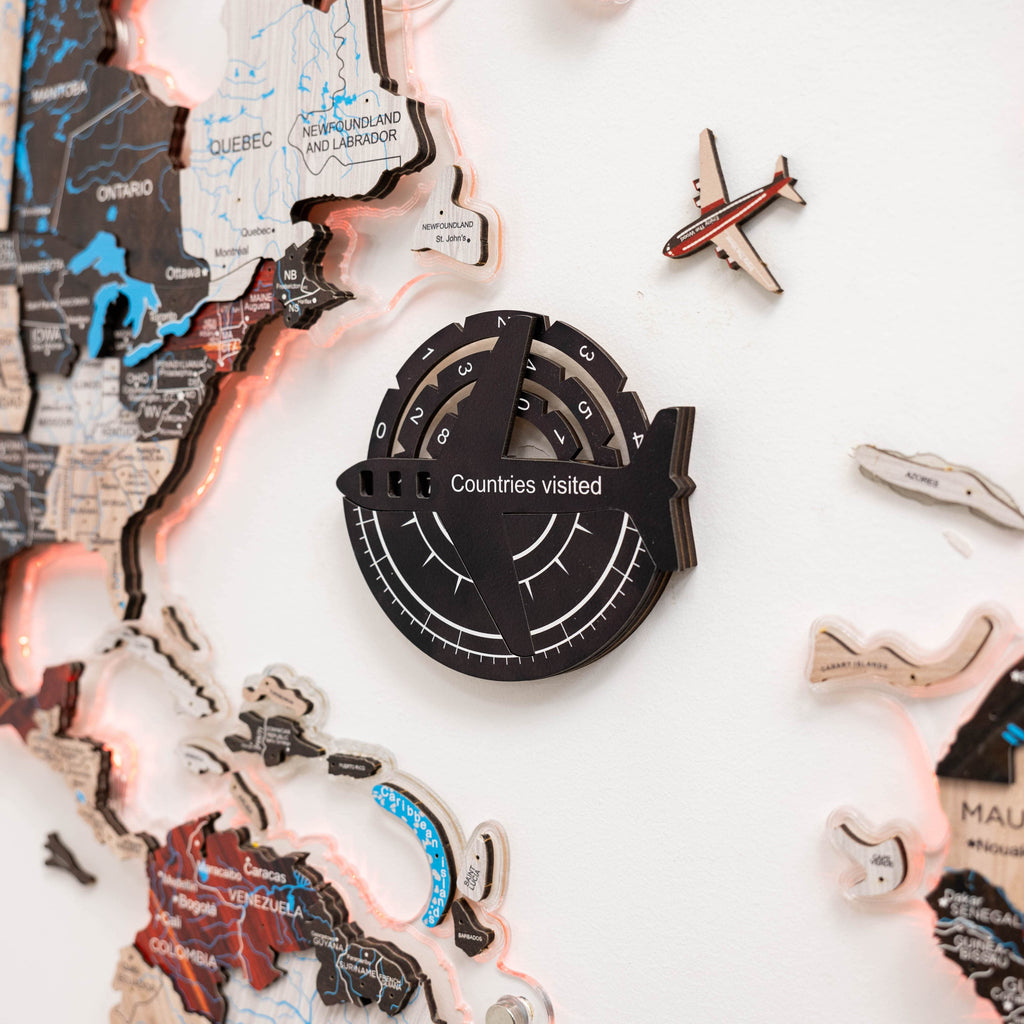 Travel Tracker 3D Colored Wooden World Map – Midnight
