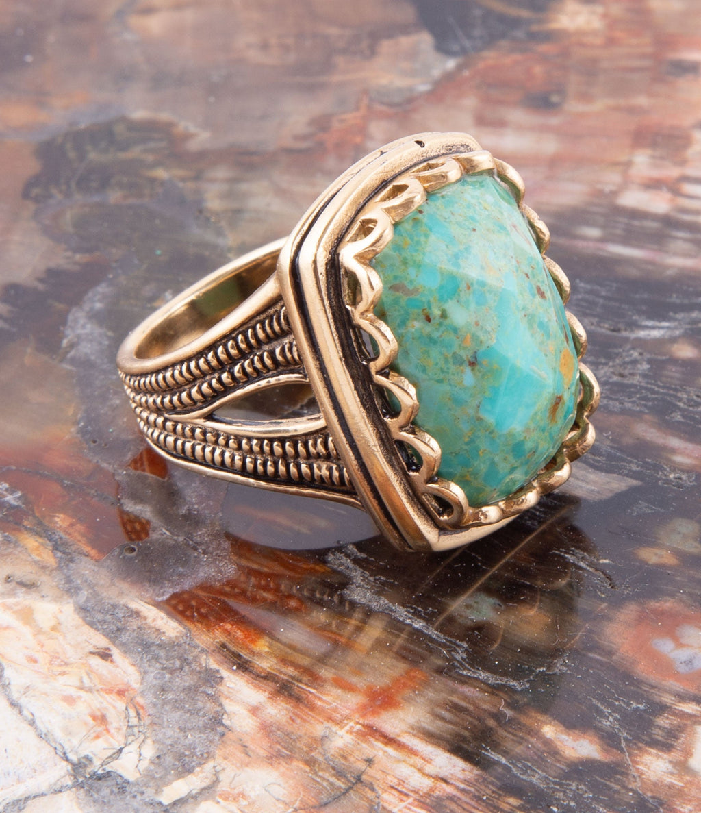 Blue Turquoise and Golden Cocktail Ring