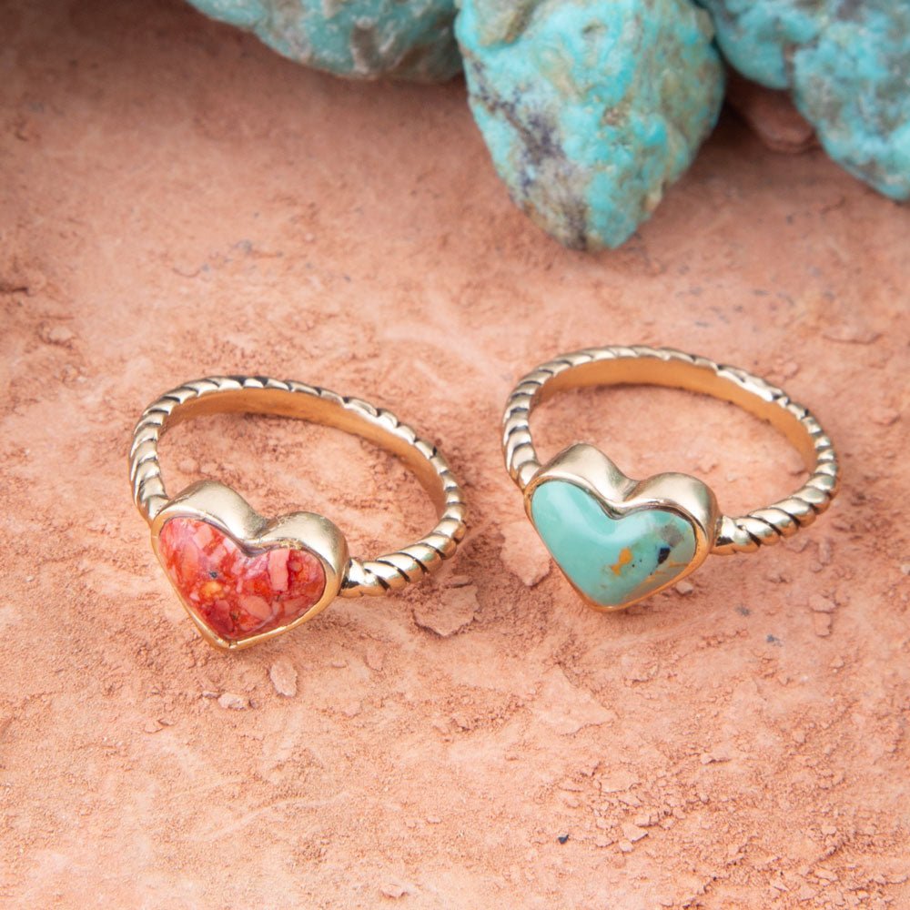 Rope My Heart Blue Turquoise and Golden Ring