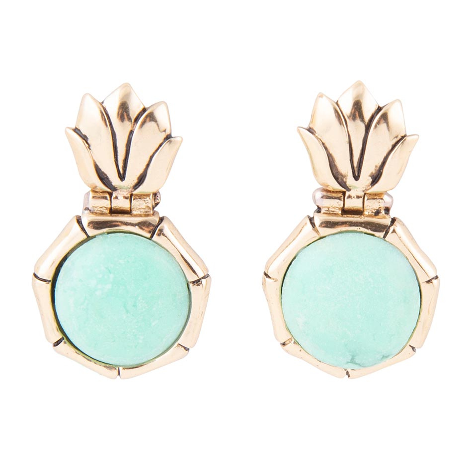 Vibrant Green Chrysoprase Golden Lotus Post Earrings