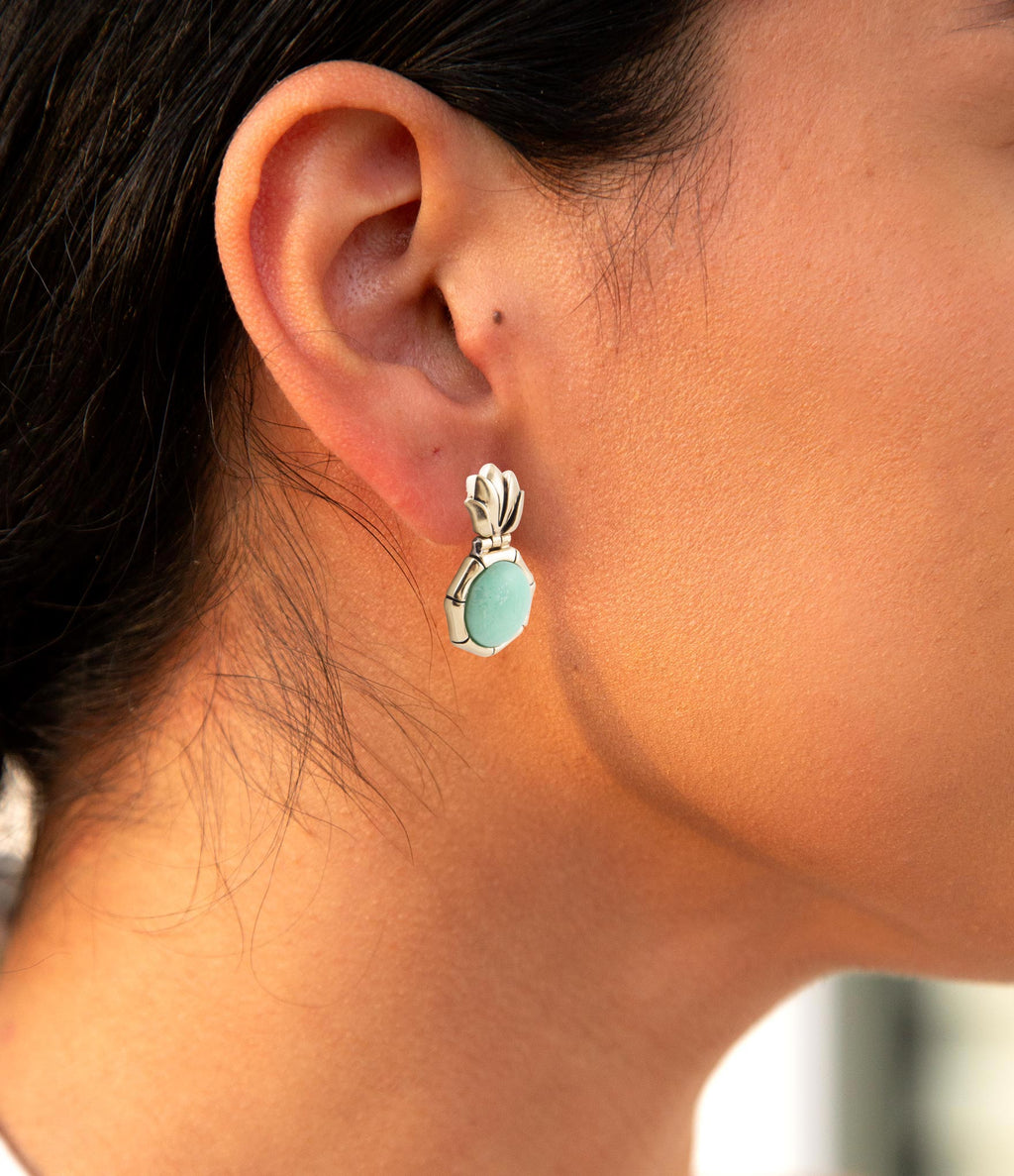 Vibrant Green Chrysoprase Golden Lotus Post Earrings
