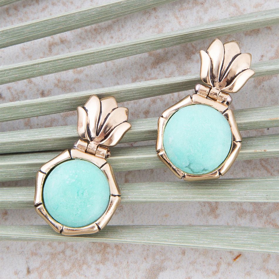 Vibrant Green Chrysoprase Golden Lotus Post Earrings