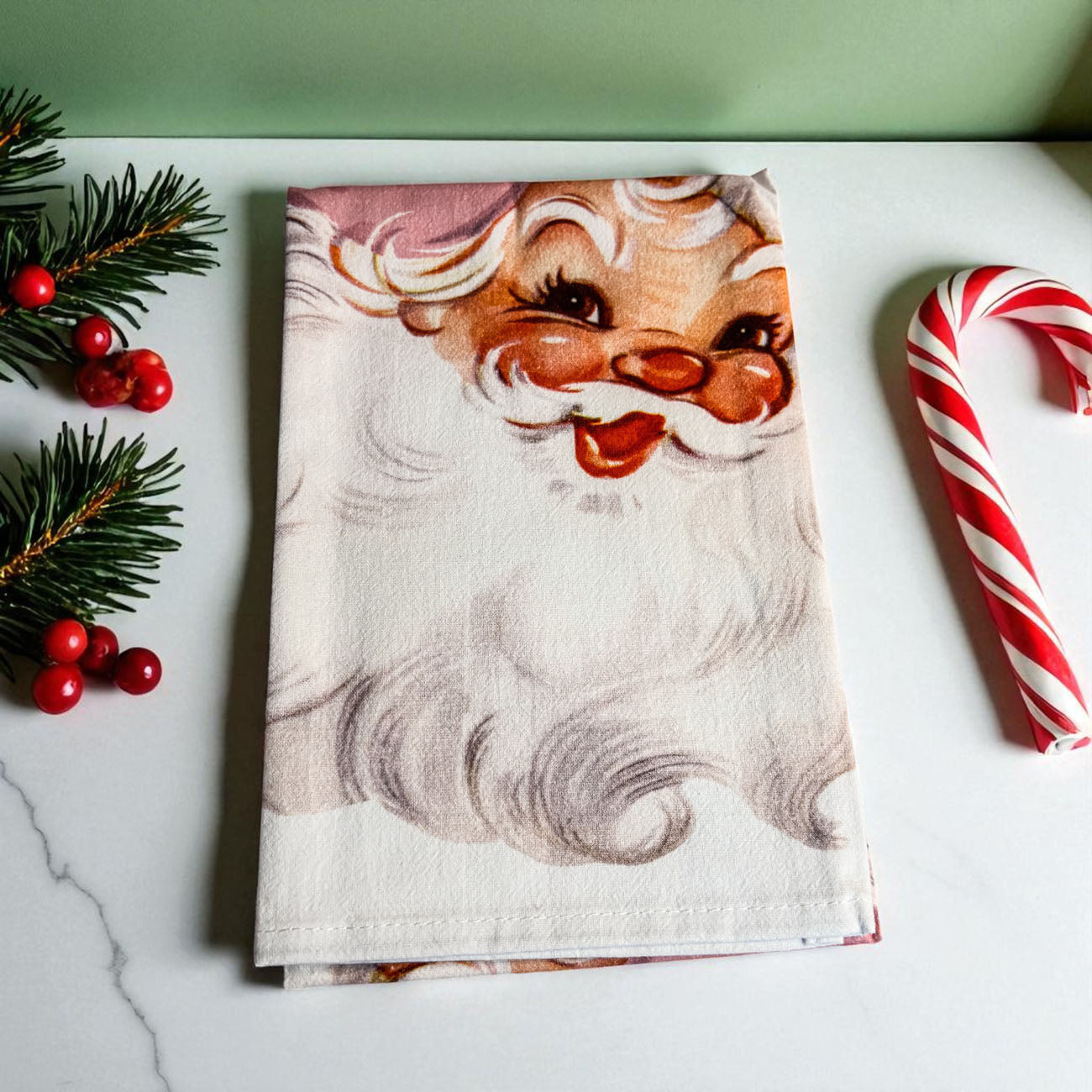 Pink Santa Vintage Kitchen Towel