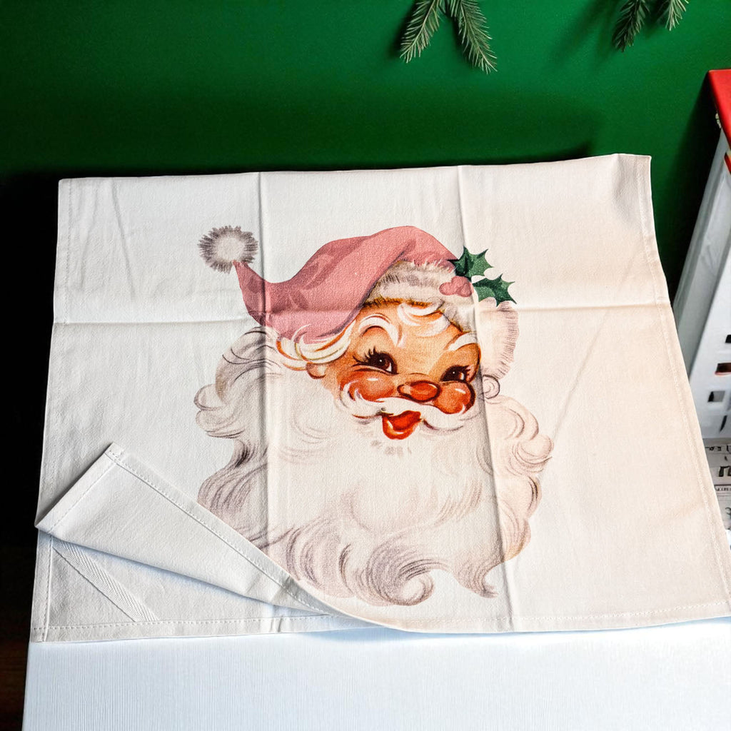 Pink Santa Vintage Kitchen Towel