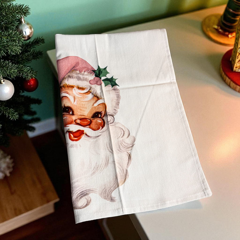 Pink Santa Vintage Kitchen Towel