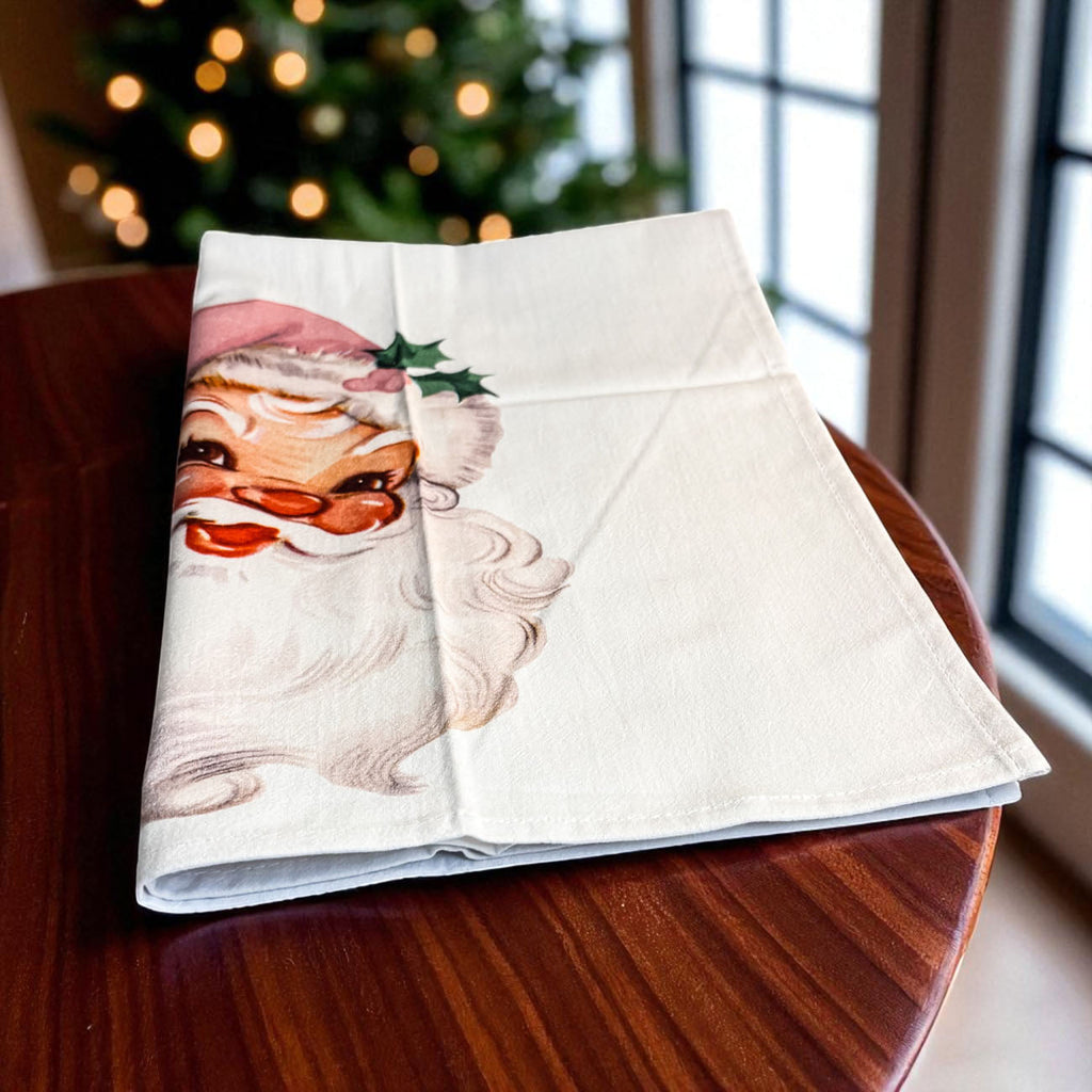 Pink Santa Vintage Kitchen Towel