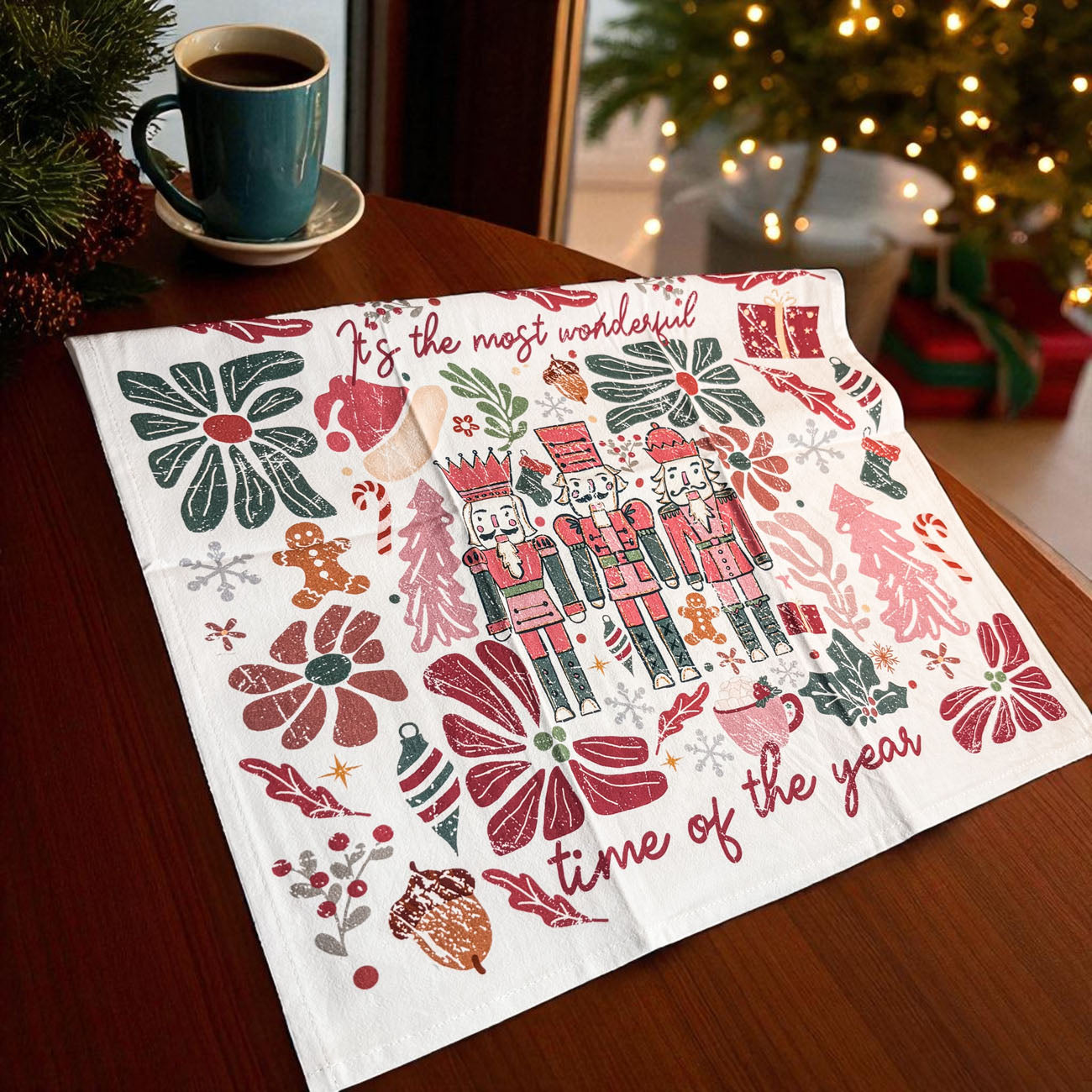 Boho Floral Nutcracker Kitchen Towel