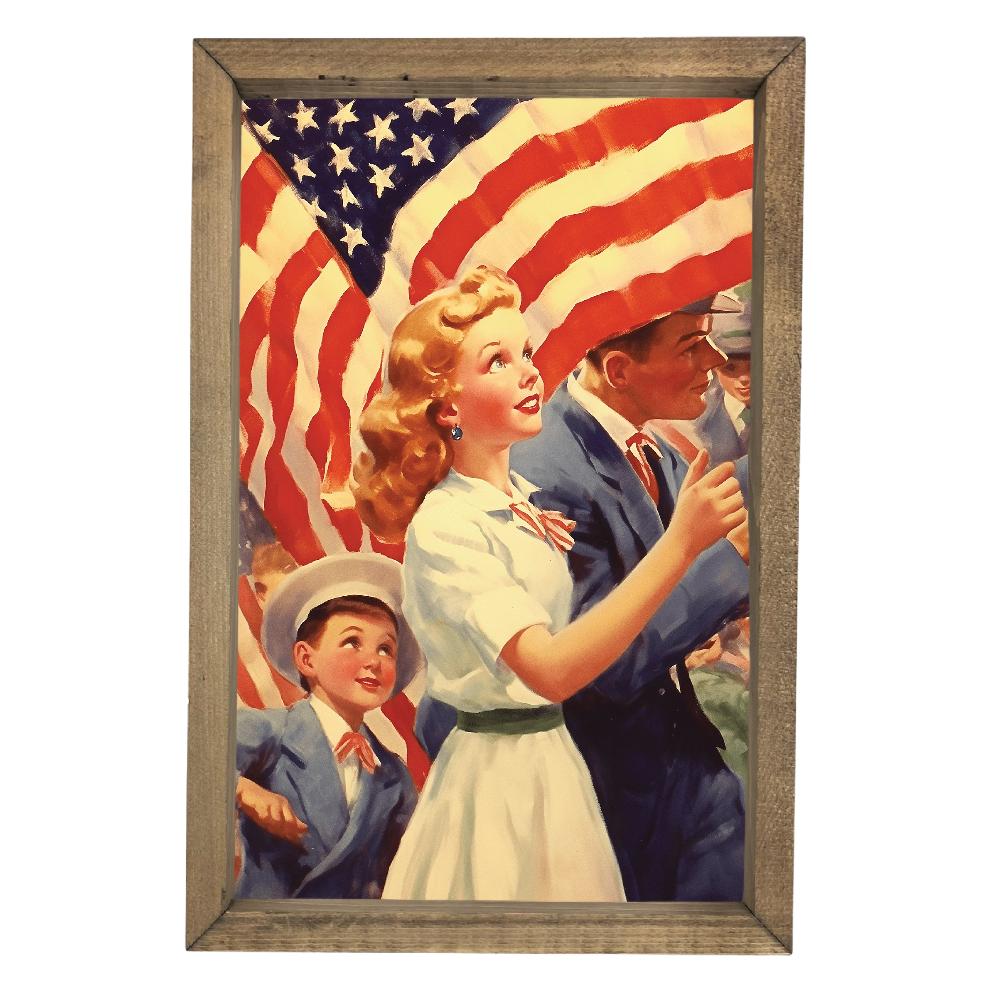 Vintage Woman with Flag Framed Art